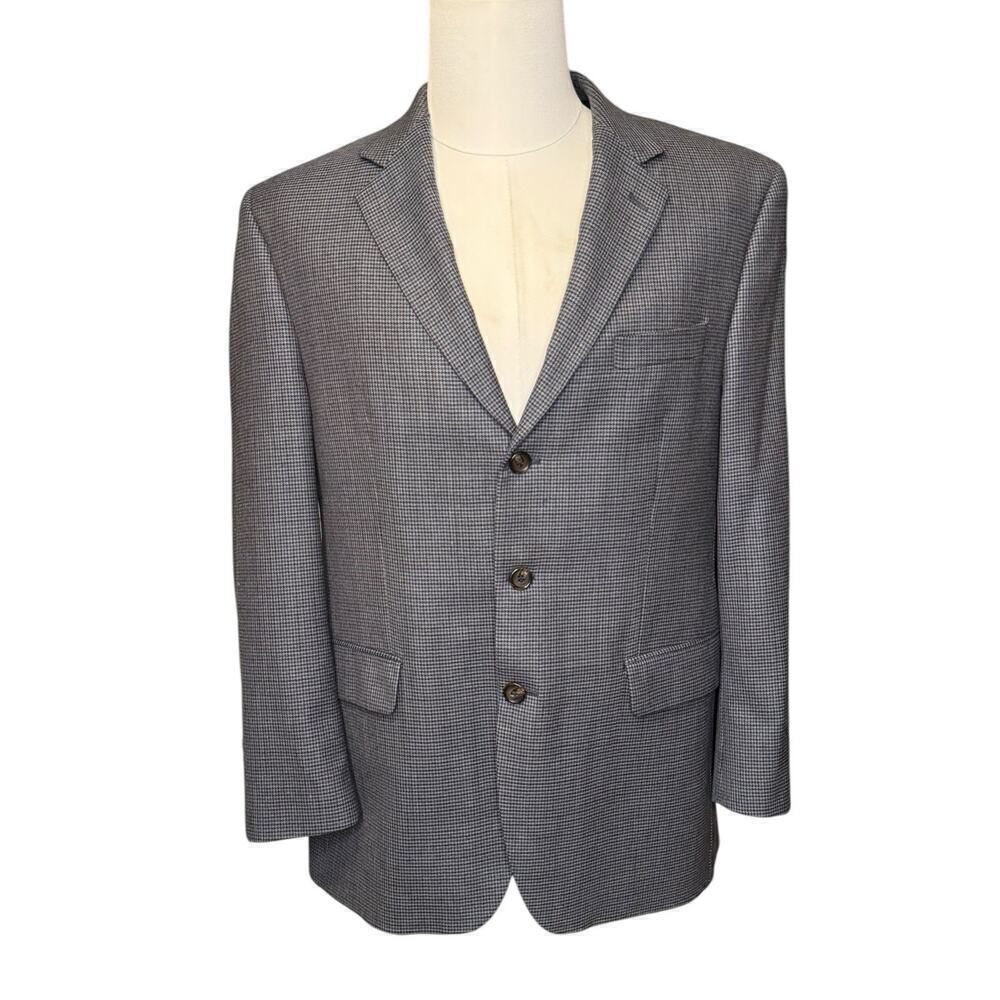 Ralph Lauren Houndstooth Blazer Men's 42R Navy Blue 3 Button Sport Coat Wool